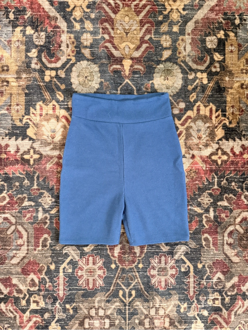 Missguided Ribbed High-Rise Blue Bike Shorts